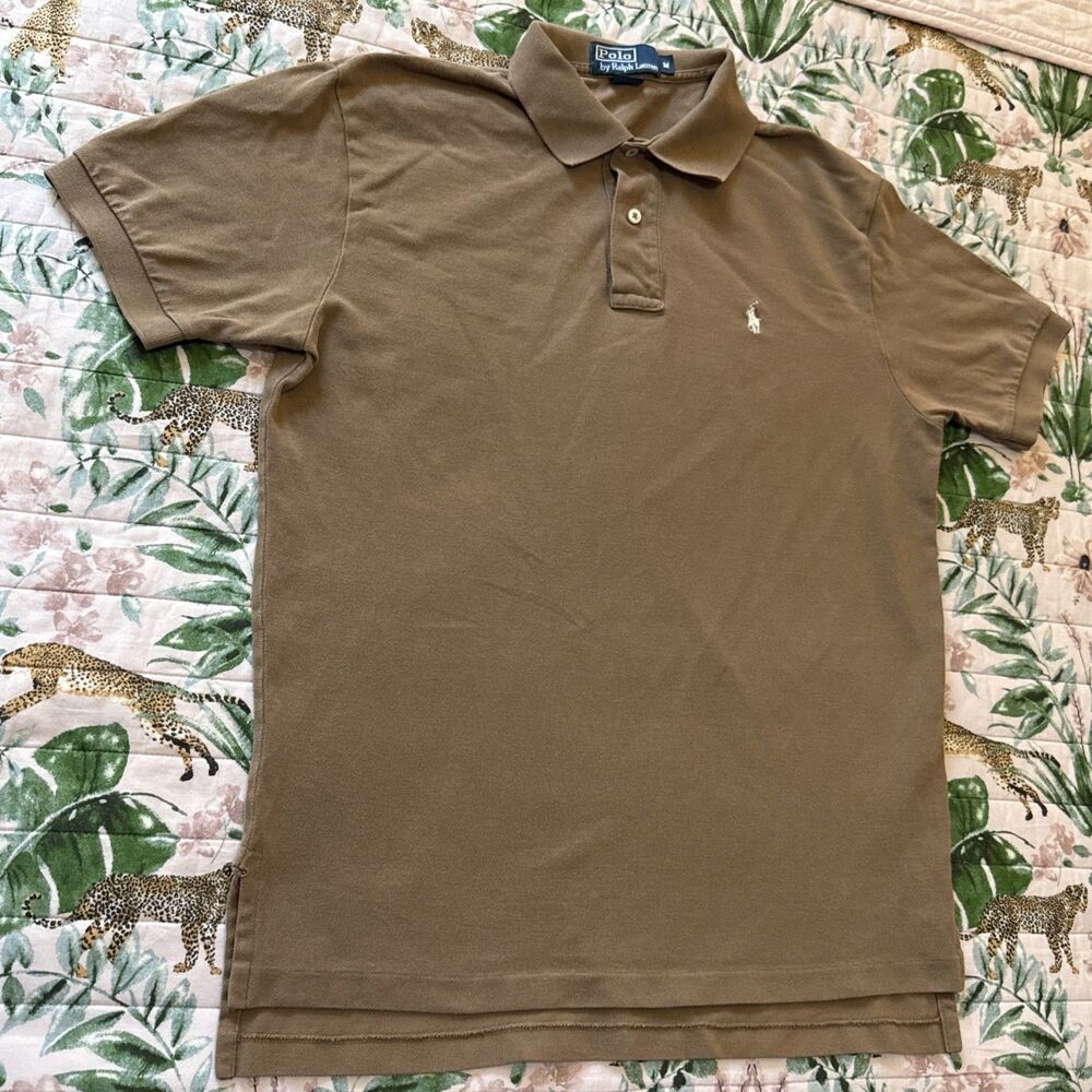 Polo by Ralph Lauren Mens Brown Polo Shirt Size M 100% Cotton Cream Pony Logo